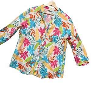 Hot Cotton By Marc Ware Linen Large Colorful Floral Resort Coastal Lagenlook